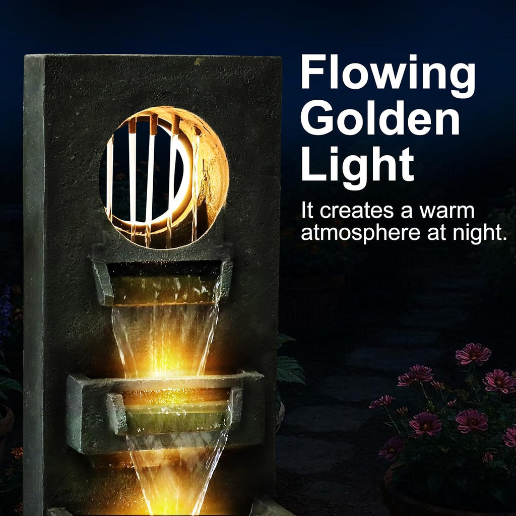 Naturefalls 39.3' H Modern Outdoor Fountain - 4-Tiered Outdoor Garden Fountains with Contemporary Design&LED Light for Garden, Patio, Deck, Porch, Backyard and Home Art Decor