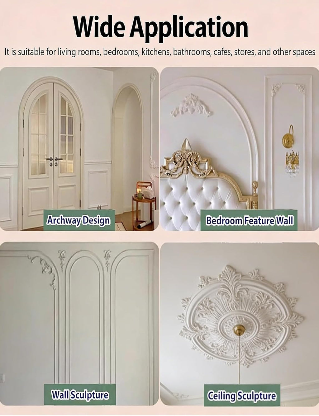 3.3ft-32.8ft Self-Adhesive Wall Trim & Doorway Arch Kit, 3D Archway Molding Set, Cuttable Universal Paintable Art Casing for Home Decor(600cm/20ft,W3cm(9/8))