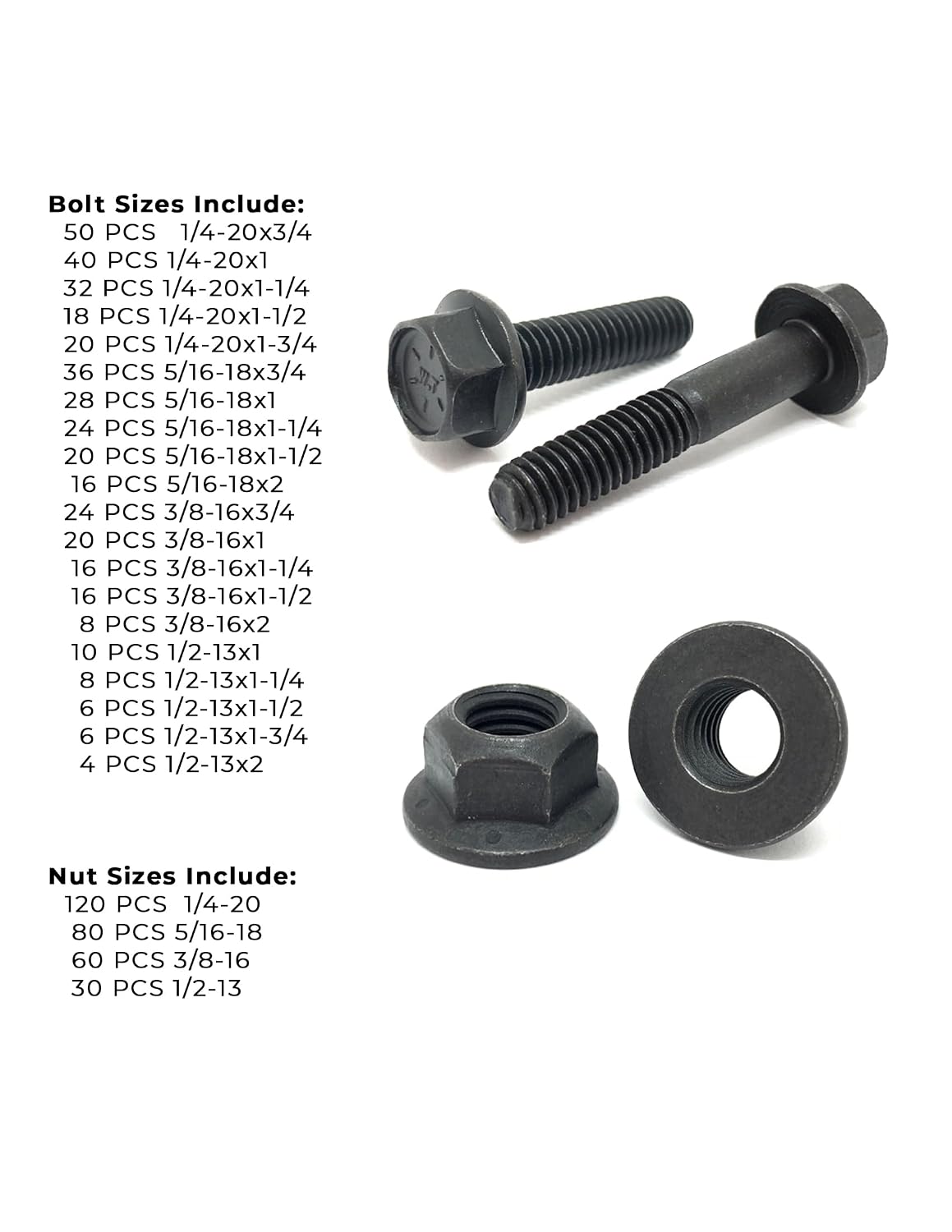 Inch Grade 8 Hex Flange Frame Bolts & Lock Nuts Phos & Oil Assortment - 693 PCS