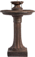 XBrand 28' Tiered Freestanding Classic Bird Bath Outdoor Water Fountain with Auto Shut-Off Pump, Brown