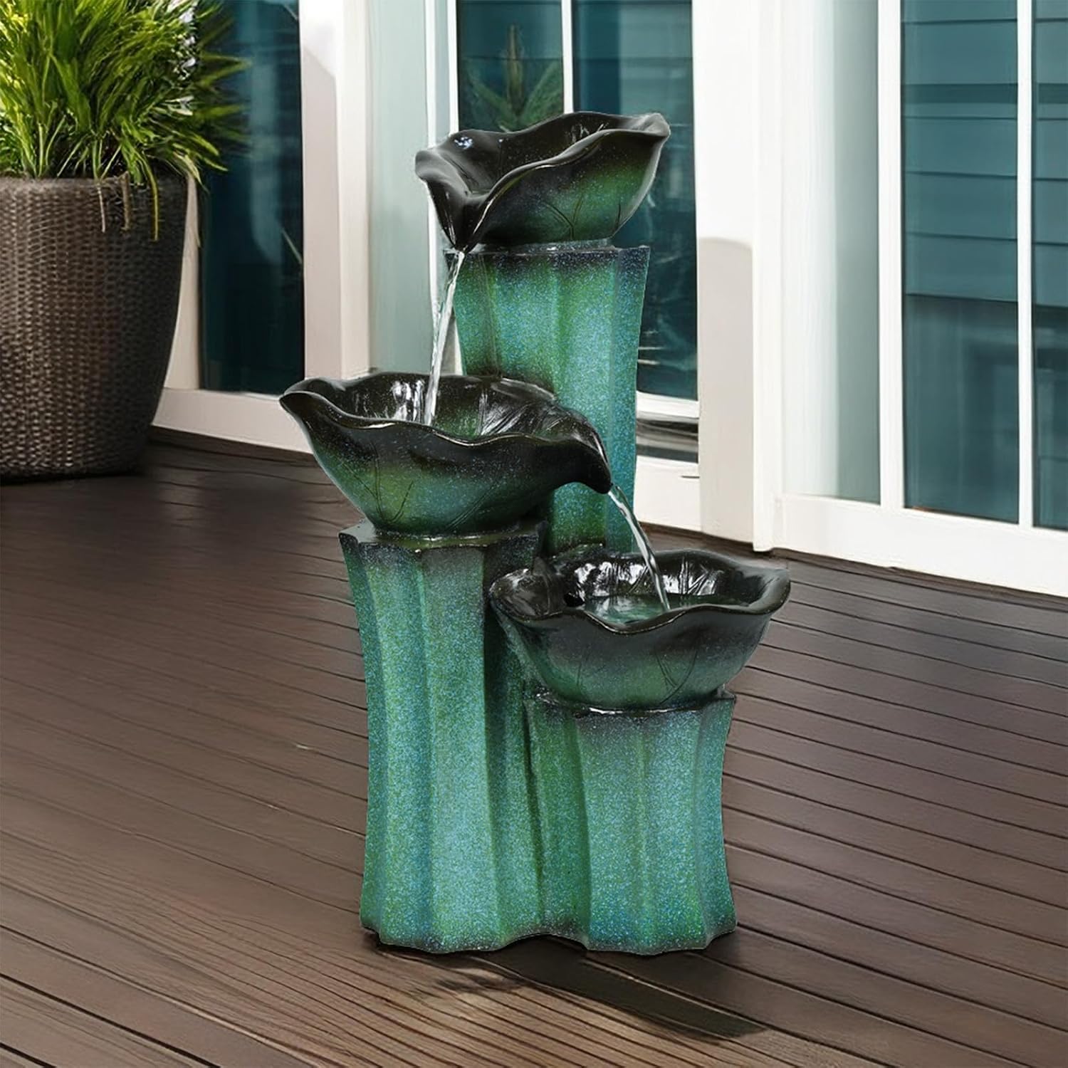 Ferrisland 3 Tiered Outdoor Big Waterfall 22' H Lotus Leaf Indoor Outdoor Freestanding Relaxing Water Fountain, Garden Backyard Decking Home Decor, Gift Ideas (Lotus)