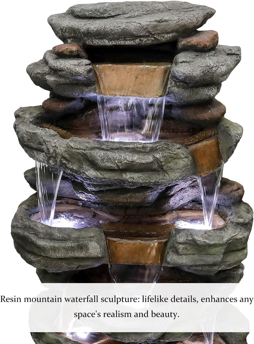 SunJet 47.2' High 6-Tiers Cascading Rock Outdoor Water Fountain with LED Lights - Large Outdoor Fountains and Waterfalls for Garden or Patio, Yard, and Deck Decor, Featuring Natural Stone Look