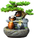 Rockery Stream Tabletop Fountain Desktop Waterfall Feature with Artificial Tree & Glass Bead Indoor Water Fountain for Home