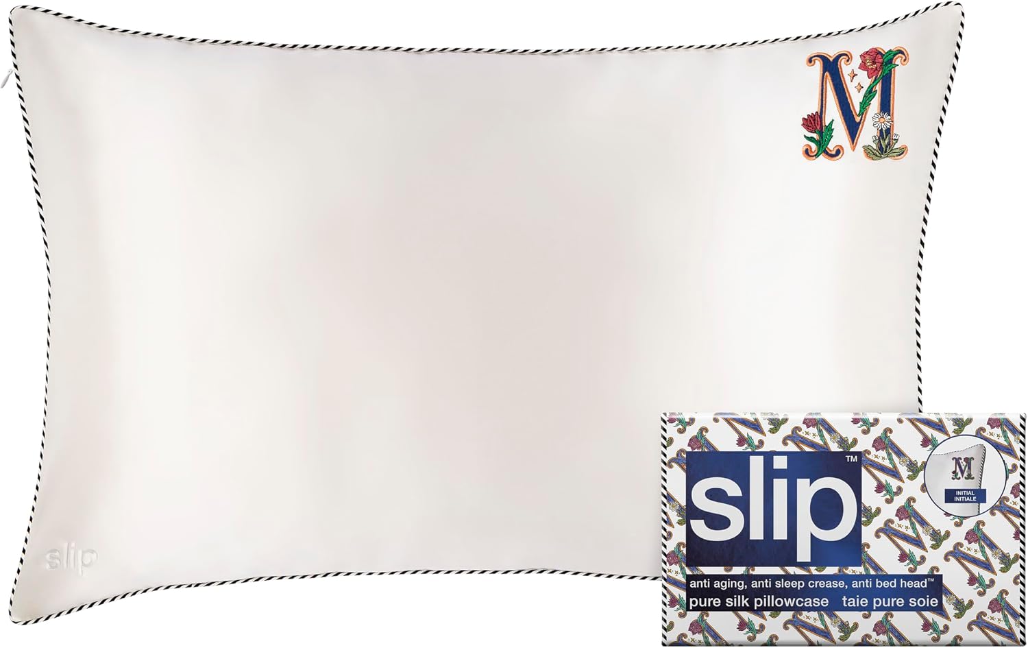 slip The Original Queen Pure Silk Pillow Case - 100% Pure 22 Momme Mulberry Silk - Queen Standard Size - Anti-Aging, Anti-BedHead, Anti-Sleep Crease, Initial Collection: Letter M (20' x 30')