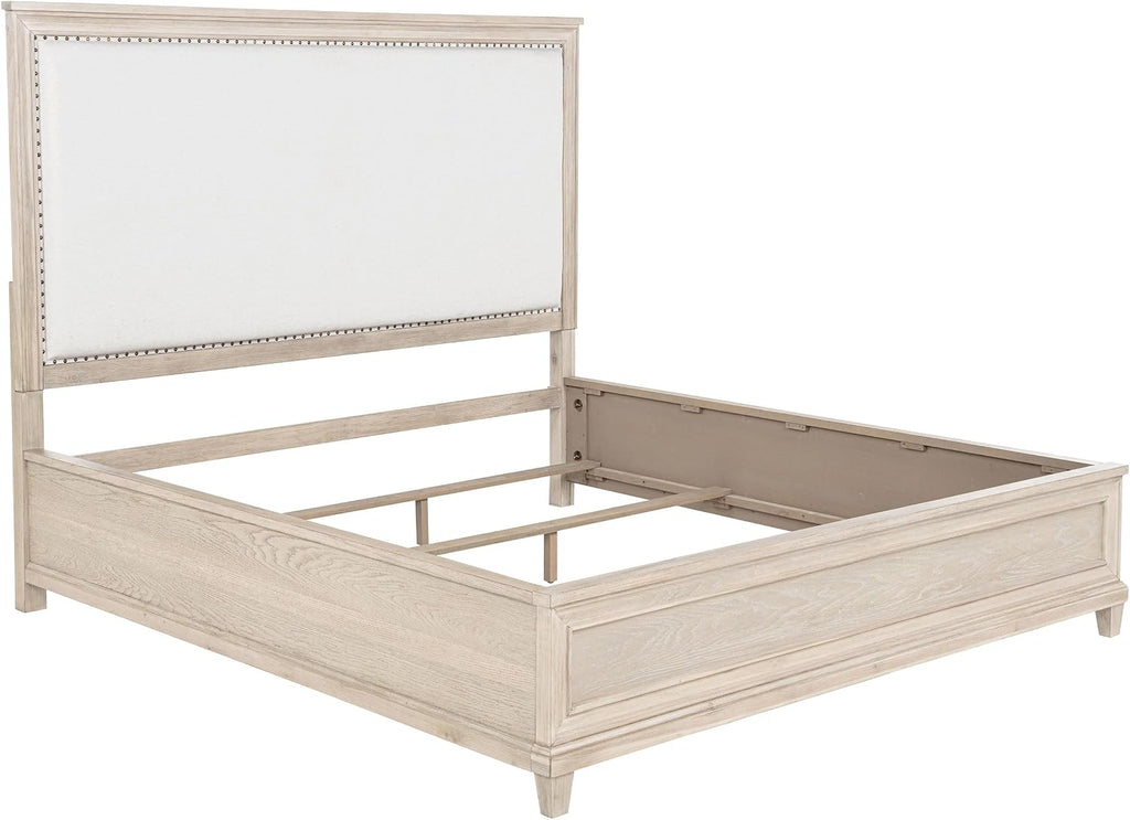 Coaster Home Furnishings - Pembroke - Wood - 5-Piece Bedroom Set with Molding Details, Nailhead Trim, Tapered Legs and Cable Access - Bedroom - Eastern King Size - Washed Oak - 215921KE-S5
