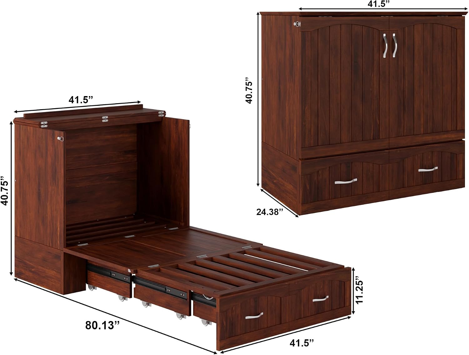 AFI, Southampton Murphy Bed Chest Twin XL with 6' Mattress, Storage Drawer & Built-in USB Charger, Walnut