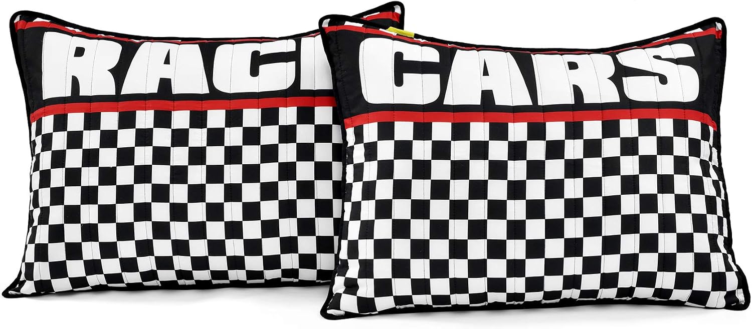 Lush Decor Racing Cars Reversible Quilt Queen Size 5 Piece Set Full/Queen Black & Multi - Kids Bedding Set Queen Quilt - Car Decor