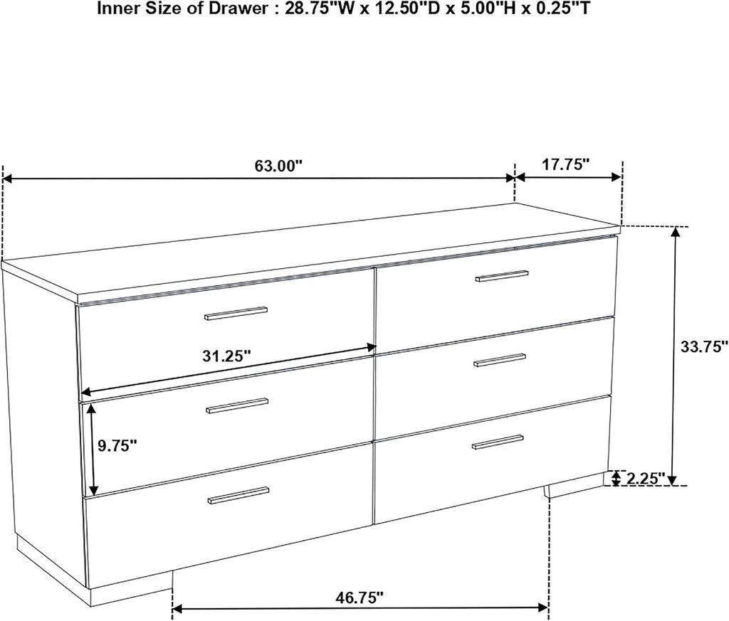 Coaster Home Furnishings Felicity Contemporary 5-Piece Bedroom Set Queen Size Panel Bed Frame 51-inch Headboard White High Gloss 203501Q-S5