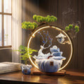 Tabletop Water Fountain, 17.3'Tall Deer Statue Waterfall Fountain with Incense Holder, LED Light & Adjustable Pump, Zen Relaxation Desk Fountains for Office,Living Room or Bedroom
