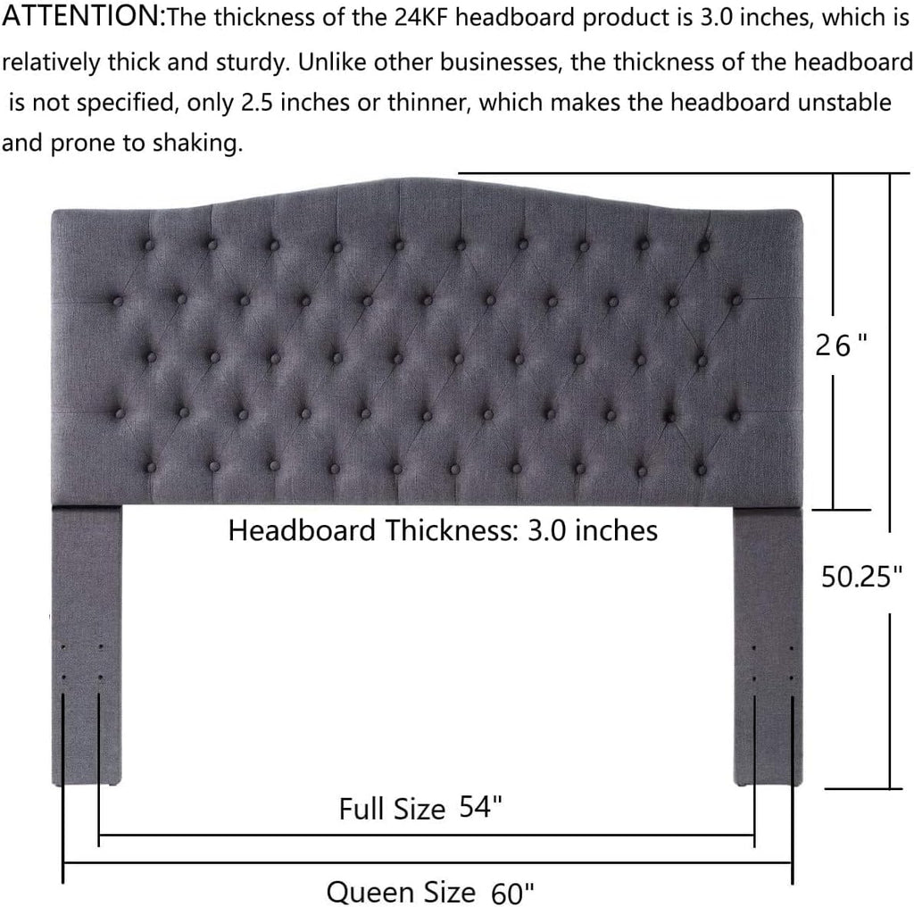 24KF Upholstered Tufted Button Linen Fabric Headboard,Comfortable Fashional Headboard Queen/Full Size,Dark Gray