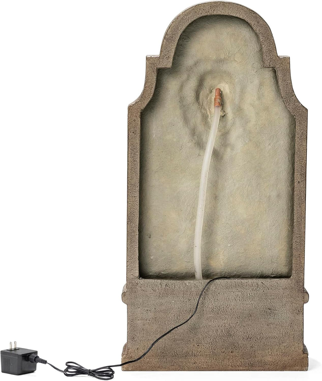 Glitzhome 3-Tier Outdoor Water Fountain with LED Light, Oversized Vintage European Style Lion Head Waterfall Fountains, Rustic Faux Granite Fountain for Garden Patio Deck Porch, 31.75'H