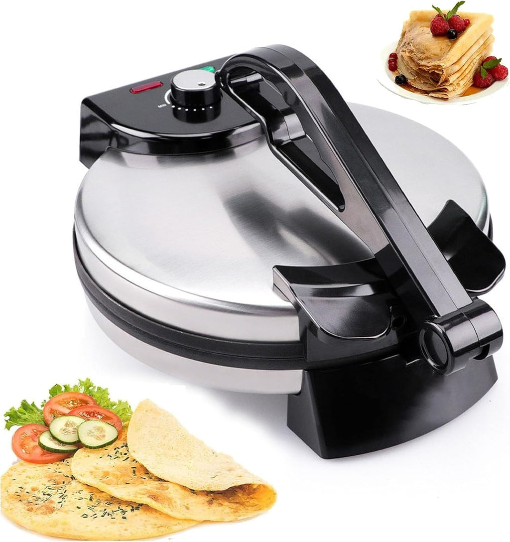 10 inch Tortilla Maker with Temperature Control, Electric Roti Maker, LED Indicator, Non-Stick, Stainless Steel, Modern Style,for Pizza, Pita, Quesadillas & More