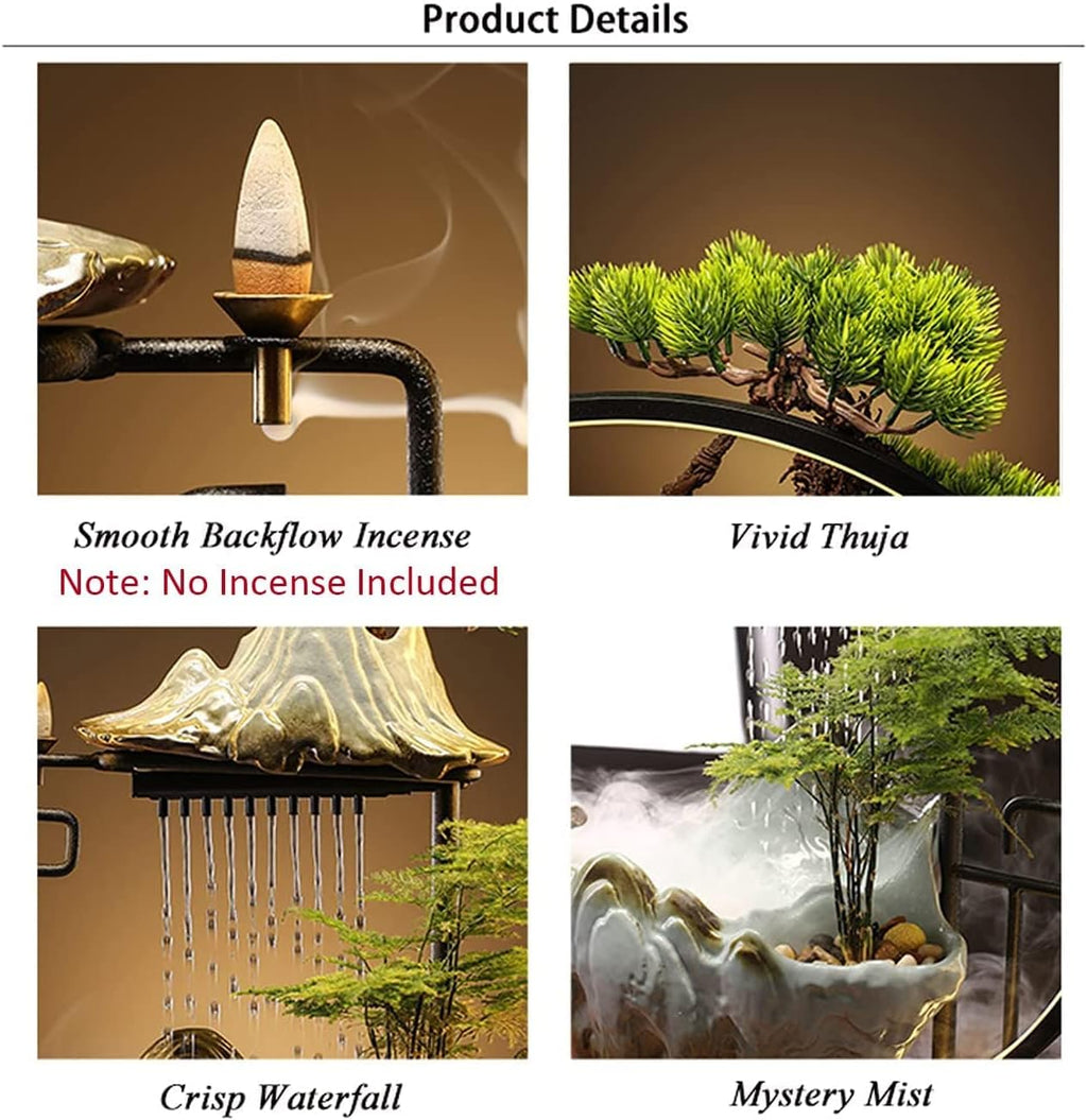 Tabletop Buddha Water Fountains Indoor Water Fall with LED Light Zen Decor for Meditation with Mist Japanese Decor with Fake Plants Feng Shui Decoration for Good Luck Wealth