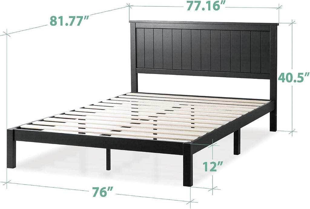 Zinus Santiago Wood Platform Bed Frame, Wood Slat Support, No Box Spring Needed, Easy Assembly, King, Black