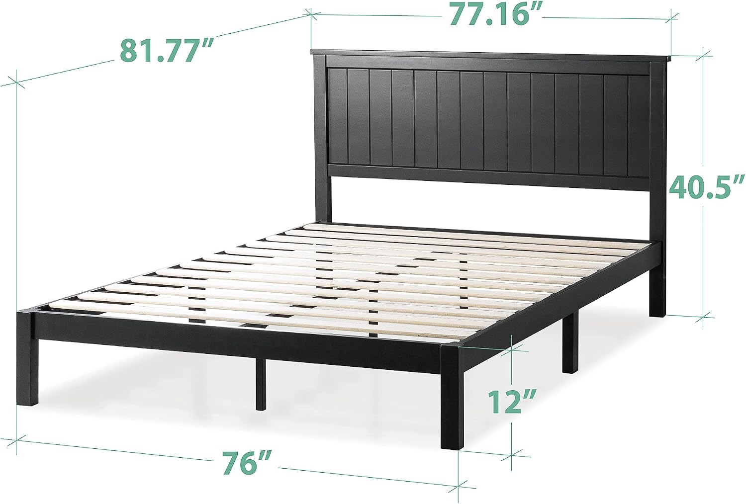 Zinus Santiago Wood Platform Bed Frame, Wood Slat Support, No Box Spring Needed, Easy Assembly, King, Black