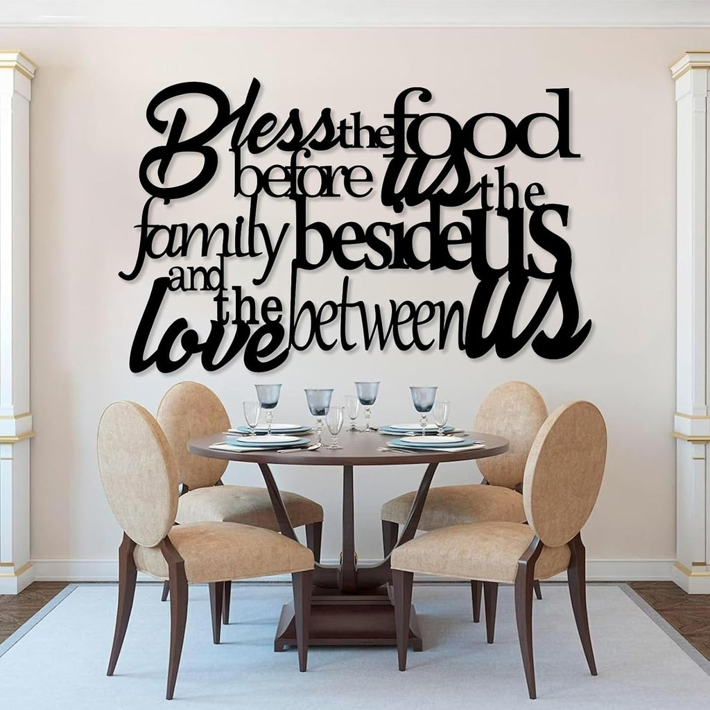OSTCAL Bless The Food before Us Metal Wall Plaque, Prayer Wall Art, Dining Room Wall Decor (Black, 35x22in|90x56cm)