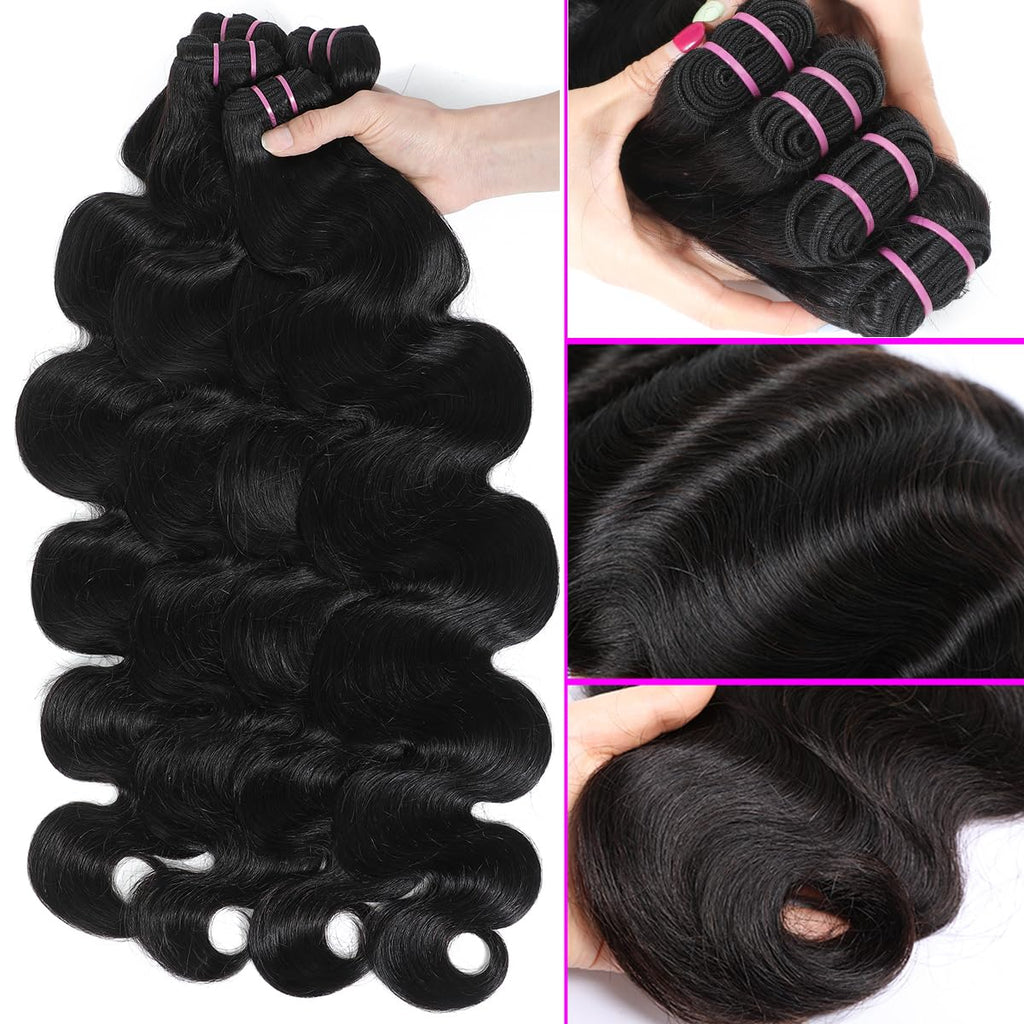 15A Raw Human Hair Bundles Body Wave Human Hair,Triple Lifespan Indian Virgin Hair,No Tangle Shedding,Multiple Washes Keep Texture Silky Soft (4 Bundles Natural Color, 16 16 18 18 Inch)
