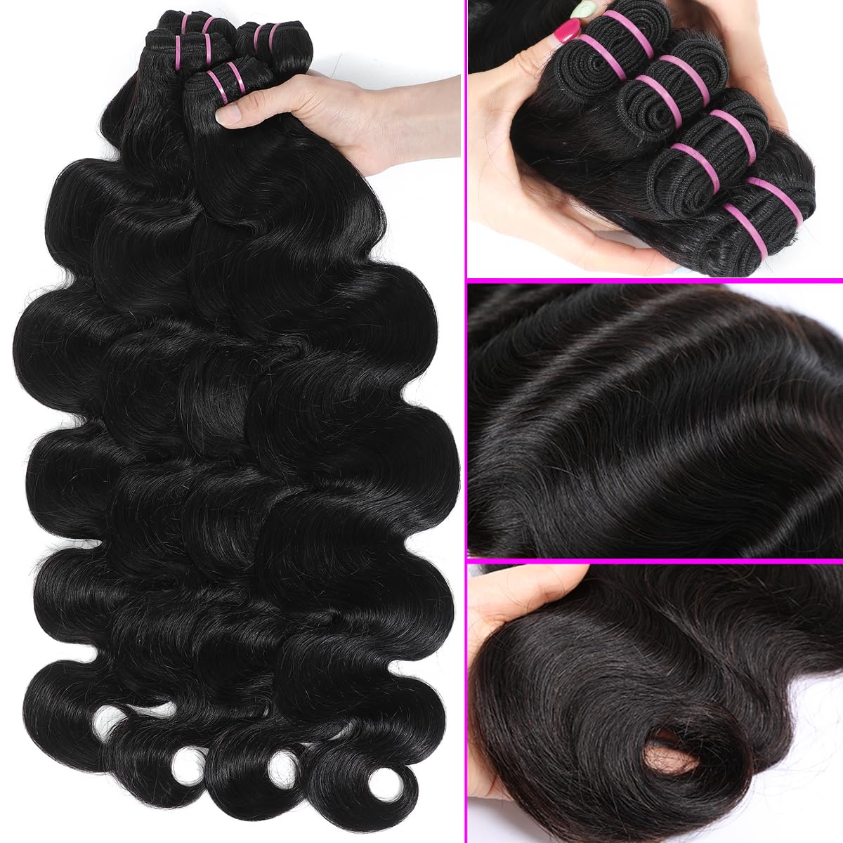 15A Raw Human Hair Bundles Body Wave Human Hair,Triple Lifespan Indian Virgin Hair,No Tangle Shedding,Multiple Washes Keep Texture Silky Soft (4 Bundles Natural Color, 16 16 18 18 Inch)