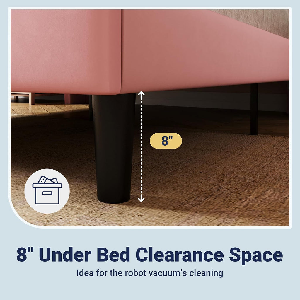 Allewie Queen Size Platform Bed Frame with Velvet Upholstered Wingback Headboard, No Box Spring Needed, Under Bed Storage Space, Strong Wooden Slats, Modern Mattress Foundation, Easy Assembly, Pink