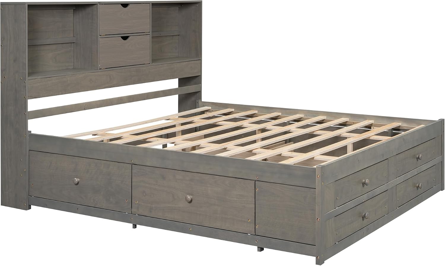 VilroCaz Wood Queen Size Platform Bed with Storage Headboard, Modern Platform Bed Captain's Bed Frame with 8 Drawers, Sturdy Slats Support, Maximize Space