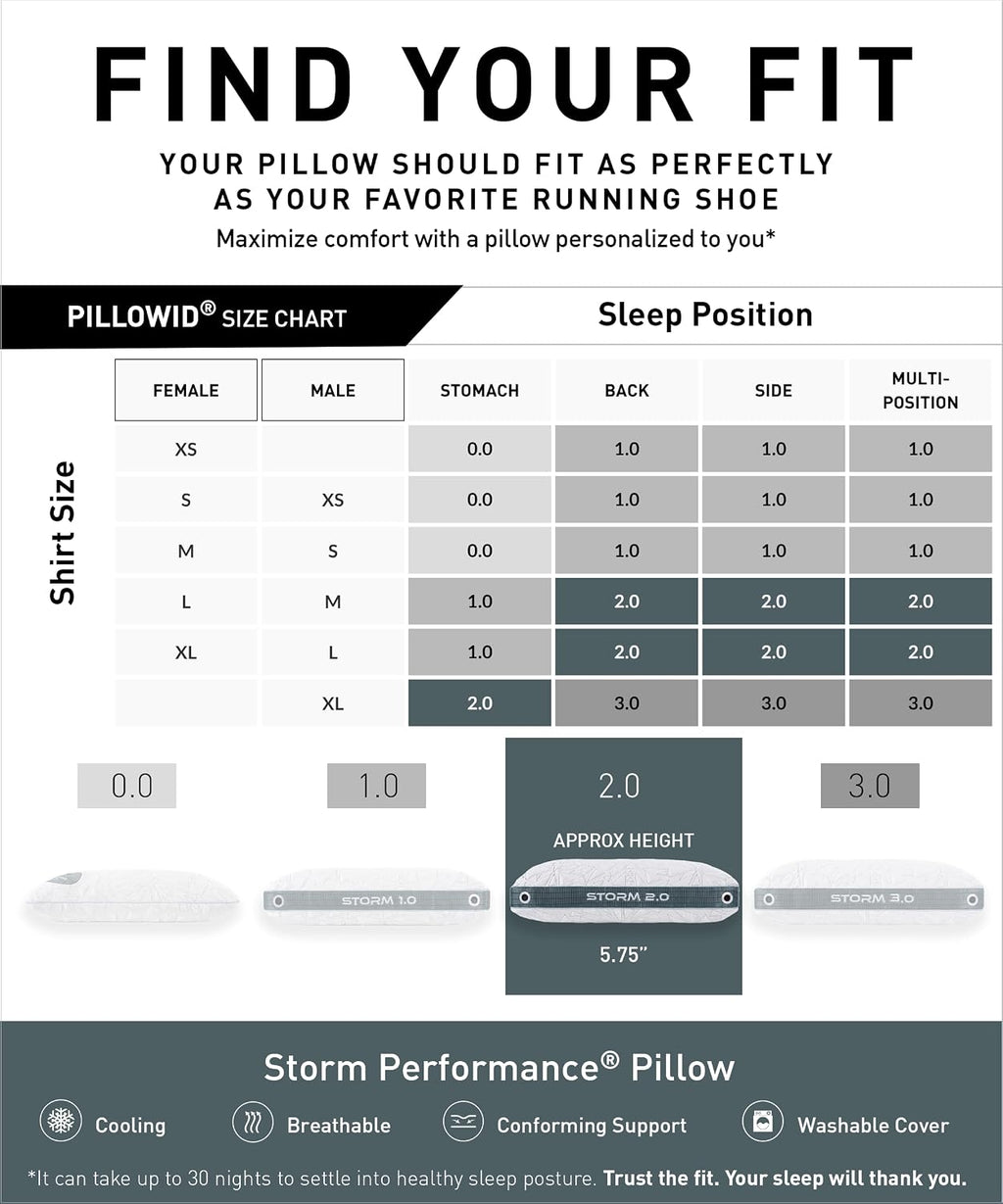 Bedgear Storm Performance Pillow – 2.0 - Cooling Bed Pillow for Hot Sleepers - Medium Firmness Pillow for All Sleep Positions, Washable & Removable Cover - 20' W x 26' L x 5.75' H