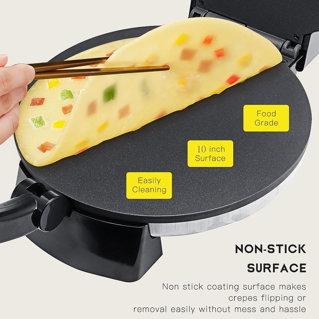1800w Electric Roti Maker – 10-inch Non-stick Chapati & Tortilla Machine With Adjustable Temperature, Double-sided Heating For Pizza, Pita, Quesadillas