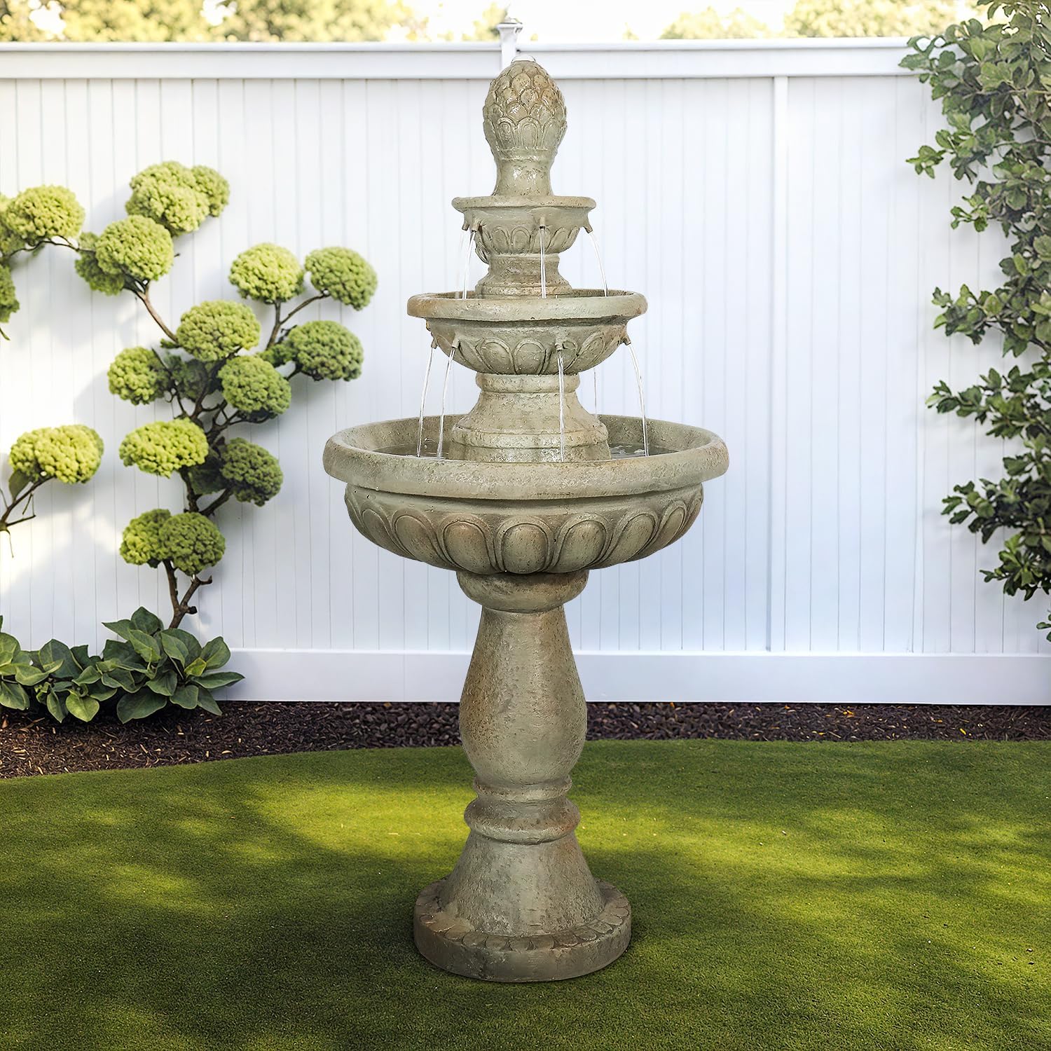 SunJet 42.5' High 3-Tiers Modern Concrete Outdoor Water Fountain - Round Large Outdoor Fountains and Waterfalls for Garden, Patio, Yard, and Deck Decor, Featuring Natural Stone Look