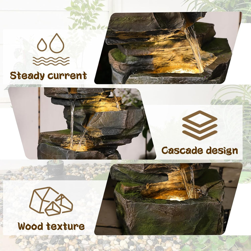 Sunlinua 48.6' H Outdoor Water Fountain with 6 Tiers Large Cascading Realistic Rock Waterfall Fountains with LED Lights Outdoor Water Fountain for Garden Patio Backyard Porch Home Decor
