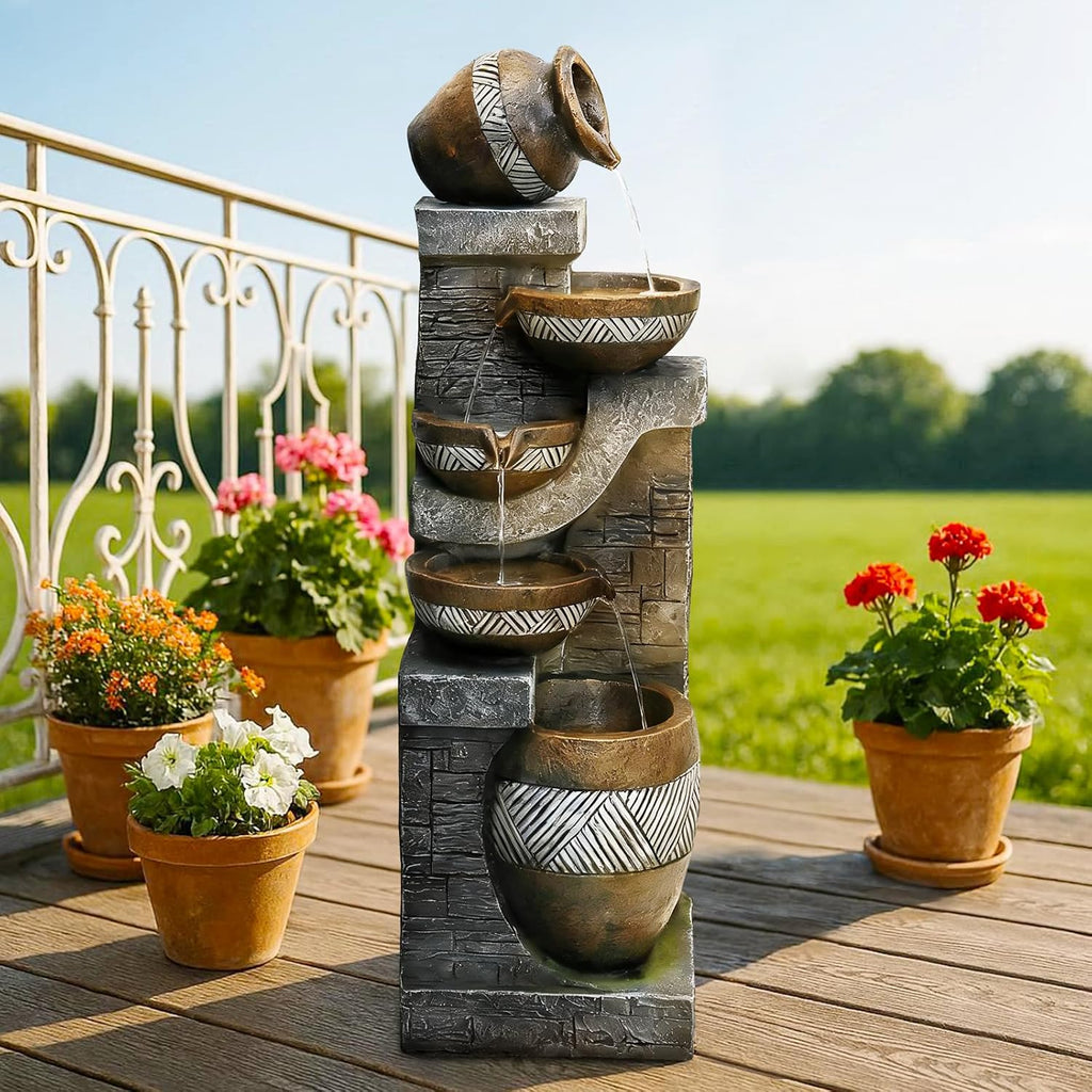 Naturefalls 42.5' Tall Outdoor Water Fountain and Waterfalls - Large Garden Fountain with LED Lights, 5-Tier Cascading, Indoor and Outdoor Fountains for Garden, Patio, Deck, Porch, Backyard and Home