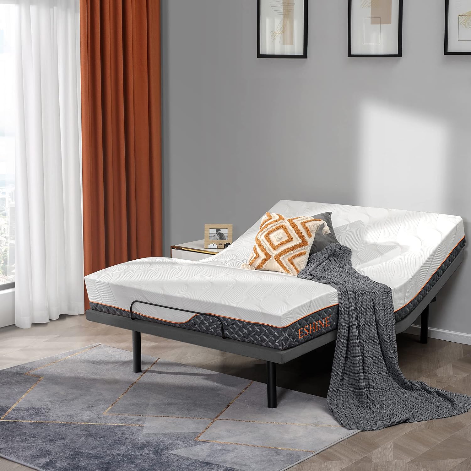 ESHINE Adjustable Bed Frame Smart Bed Queen - Quick 5 Min Installation, Electric Base with Massage, Ergonomic Foot & Head Incline, Zero Gravity, Dual USB Ports, Under Bed Light