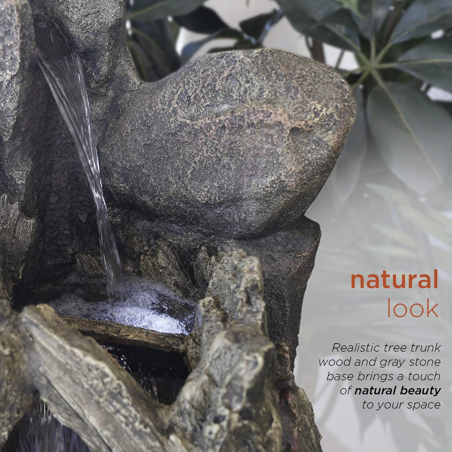 Alpine Corporation WIN270 52' Outdoor Rainforest Waterfall Tree Trunk Fountain with LED Lights, Cascading Water Feature for Garden, Patio, Backyard & Landscape Décor, Rustic, Brown