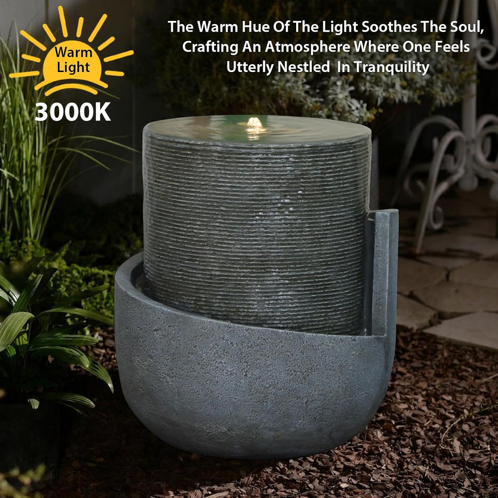 Sunlinua 18H Modern Outdoor Water Fountain with Led Lights Tiered Cascading Waterfall Feature with Quiet Pump Floor Water Fountain for Patio Garden Backyard Decking Home and Indoor Décor Brown Gray