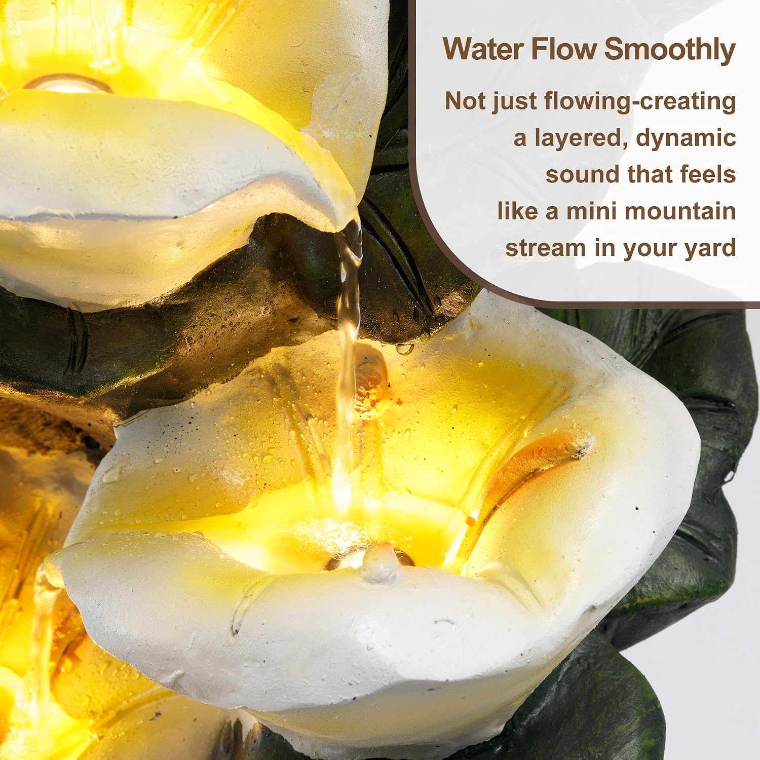 28' Outdoor Water Fountain with Led Lights, 4-Tiered Owl & Calla Lil Water Fountain, Outdoor Garden Waterfall Decor for Garden, Patio, Courtyard