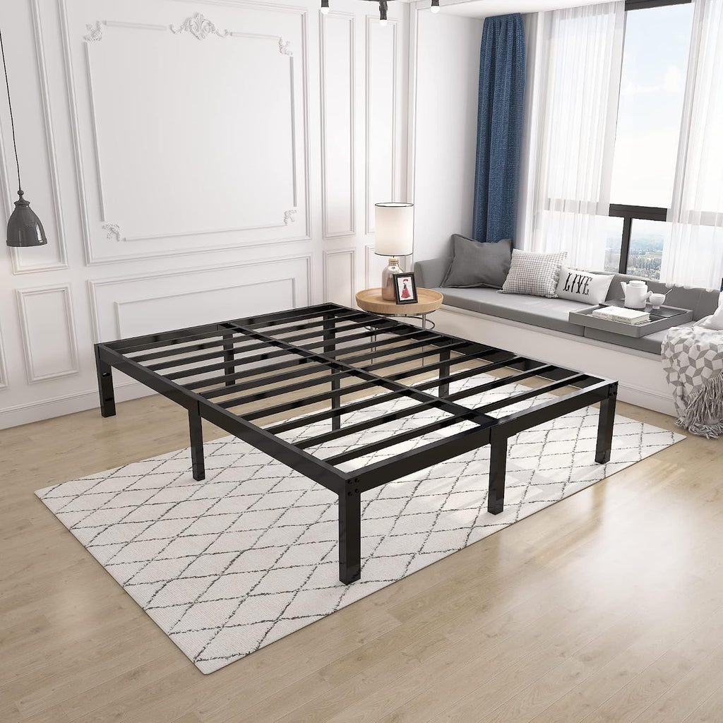 yookare 14 Inch 4000lbs Heavy Duty Support Basic Bed Frame/Mattress Foundation/Box Spring Replacement/Steel Slat Platform/Easy to Assemble/with Storage/Noise Free, Cal King