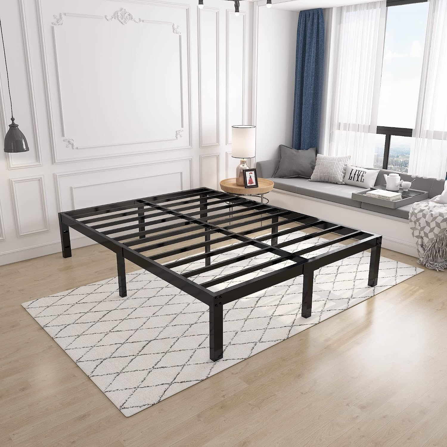 yookare 14 Inch 4000lbs Heavy Duty Support Basic Bed Frame/Mattress Foundation/Box Spring Replacement/Steel Slat Platform/Easy to Assemble/with Storage/Noise Free, Cal King