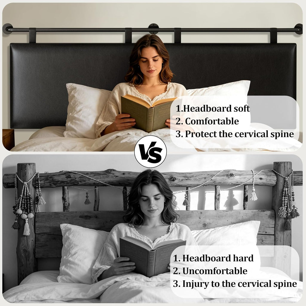 BSHOMGI King Size Headboard Wall Mount Headboard, PU Leather Head Board Only Black Hanging Head Boards, Industrial Pipe Modern Bed Backboard for Bedroom (Black, King) | PU Leather
