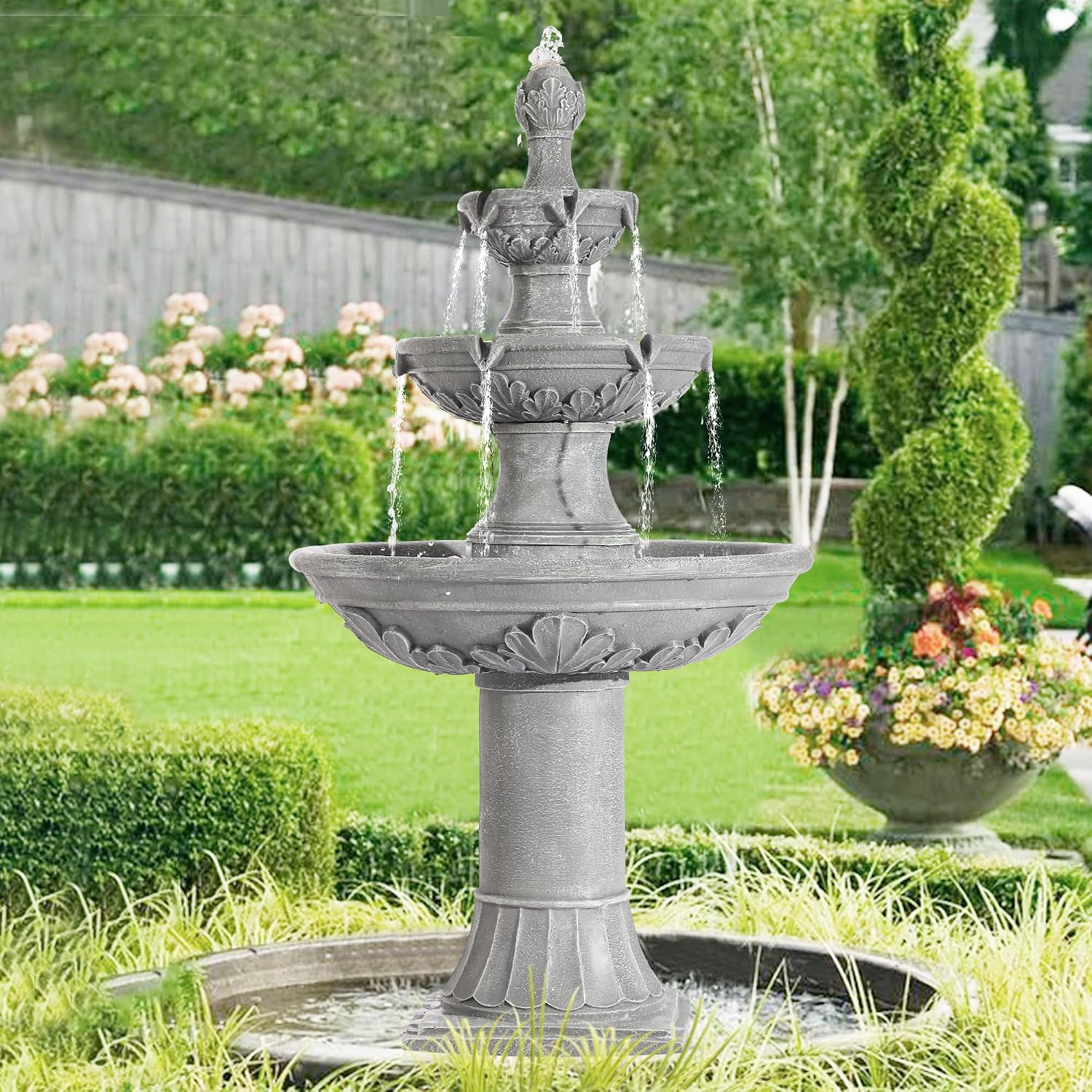 Italian Outdoor Water Fountains Garden Decor - 48.4''H Fountains and Waterfalls Outside, Large Cascading Indoor Floor-Standing Resin Bubbler Fountain Features W/Pump for Patio and Yard