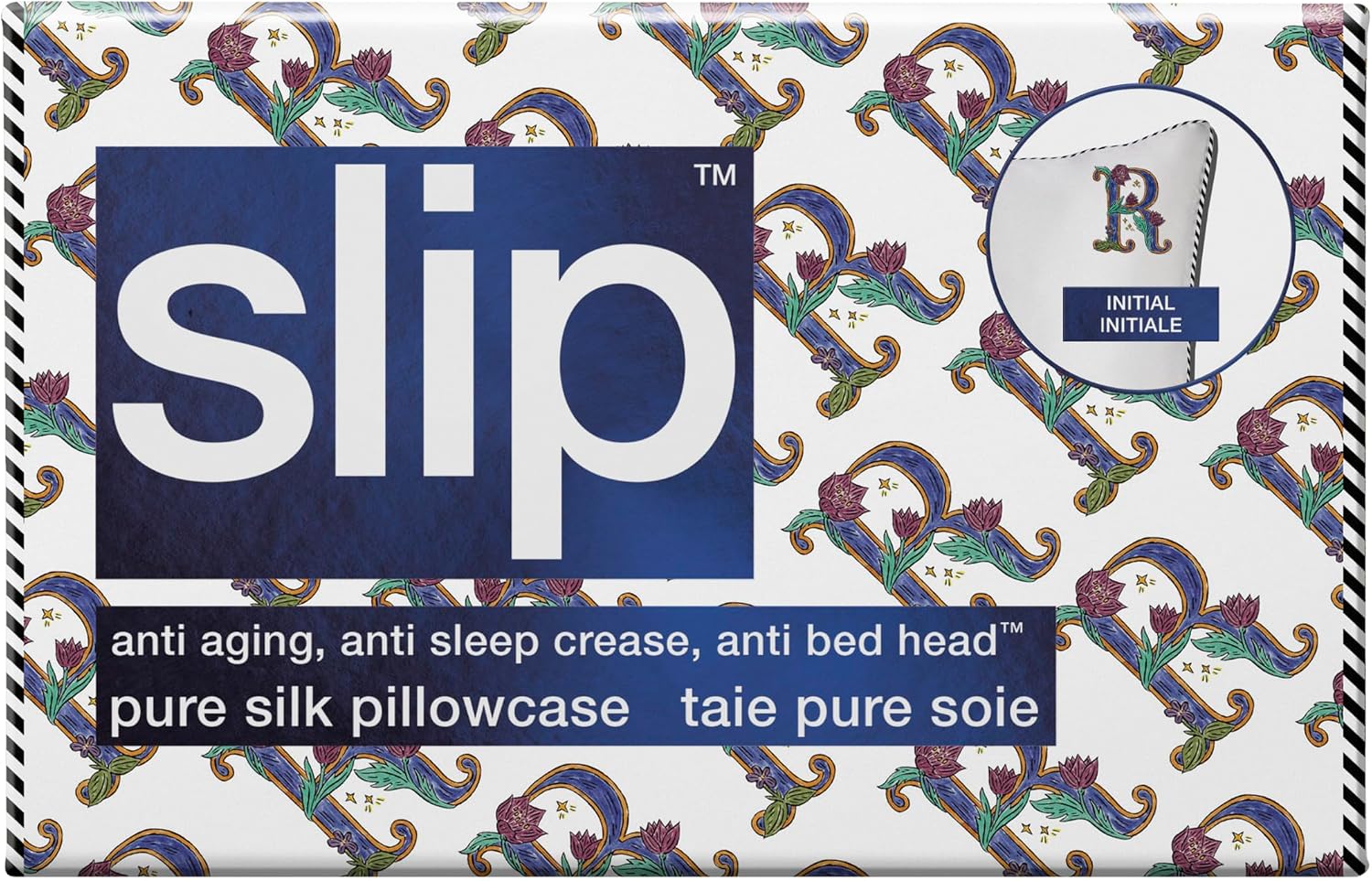 slip The Original Pure Silk Pillow Case - 100% Pure 22 Momme Mulberry Silk - Queen Size Standard Pillow Case - Anti-Aging, Anti-BedHead, Anti-Sleep Crease, Initial Collection: Letter R (20' x 30')