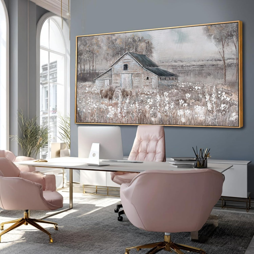 SDYA Flower Canvas Wall Art Cow Pictures Wall Decor Landscape Photo Prints 29'x58' Large Artwork for Living Room Poster for Office