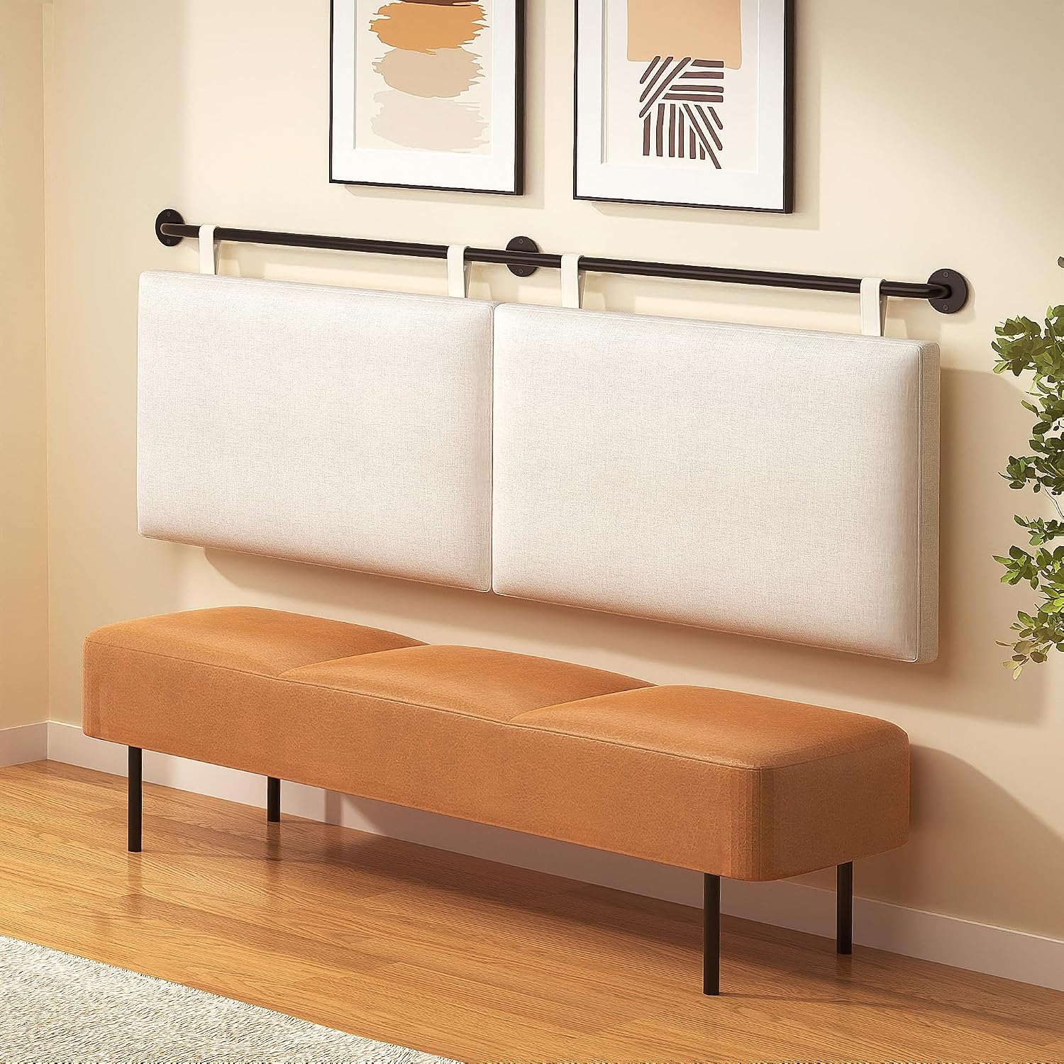 BSHOMGI King Headboard, Wall Mounted Headboards for Bed with Linen Upholstery Hanging Head Board for Bedroom Sturdy and Durable Solid Wood Thanksgiving Day, Christmas for Family(Beige, King)