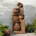 Bumilgar 53' H Patio Water Fountain - The 4 Cascading Modern Feature Crocks Garden Fountains and Waterfalls with Warm Lights for Porch, Deck, Patio, Backyard Home Décor (Gold)
