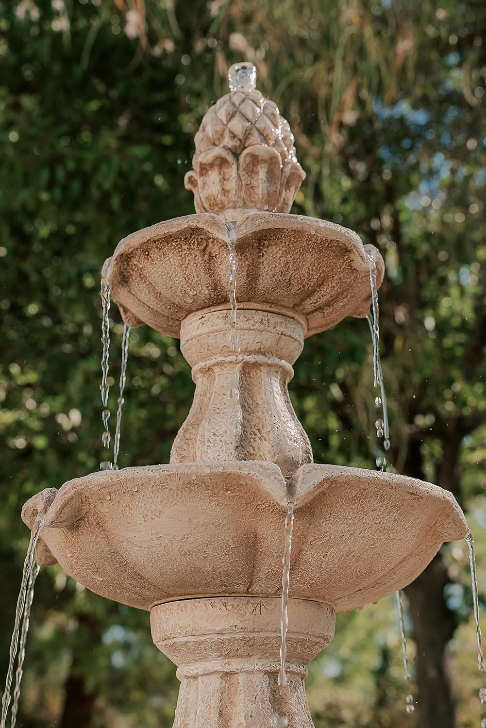 XBrand 51' 3-Tier Outdoor Freestanding Waterfall Fountain with Pump and Pineapple Finial, Beige