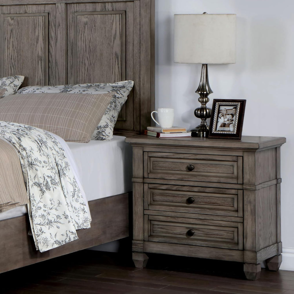 Furniture of America Xephyr Solid Wood 5-Piece Bedroom Set, Queen-Size Bed with Footboard Drawers, Felt-Lined Top & Ball-Bearing Glides, USB Port on Nightstand, Box Spring Required, Warm Gray