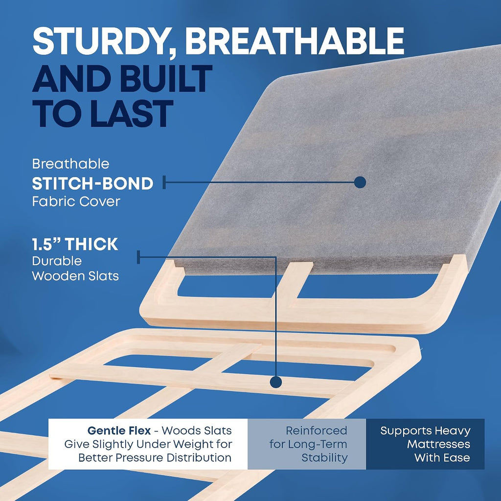 Greaton, Premium 38mm Split Wood Bunkie Board Twin Size Bed Frames - 2-Piece Under Mattress Support Board, Fully Assembled, Fabric Ventilation Cover - Replaces Wooden Slats or Box Spring(Pack of 2)
