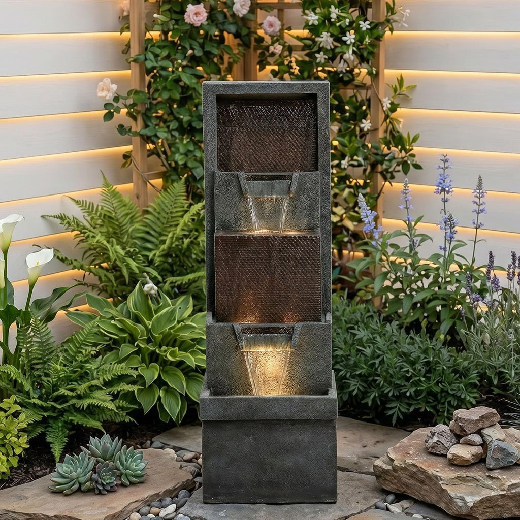 Hamiedun 39.3'H Outdoor Garden Waterfall Fountain-Indoor Water Fountain with LED Lights, for Gardens, Landscaping, Patios, Balconies, Office,and Lawns for a Calming Oasis in Outdoor Living Art Decor