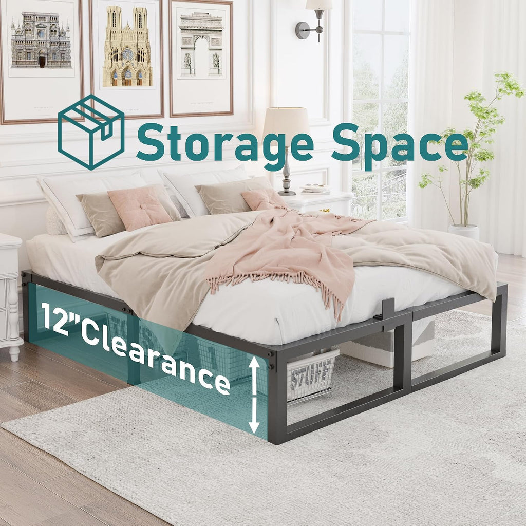 Yitong Angel California King Bed Frame, 14 Inch High 3500 lbs Metal Platform, Mattress Foundation with Steel Slat Support/No Box Spring Needed/Noise Free/Non-Slip/Easy Assembly
