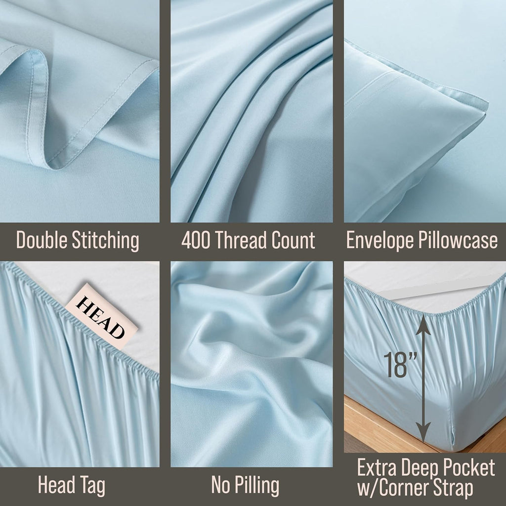 Bella Coterie 6 Piece Luxury Bamboo Viscose King Size Sheet Set | 100% Organically Grown | Cooling for Hot Sleepers | 18' Deep Pocket | Soft & Hypoallergenic | 4 Pillowcases [Coastal Blue]