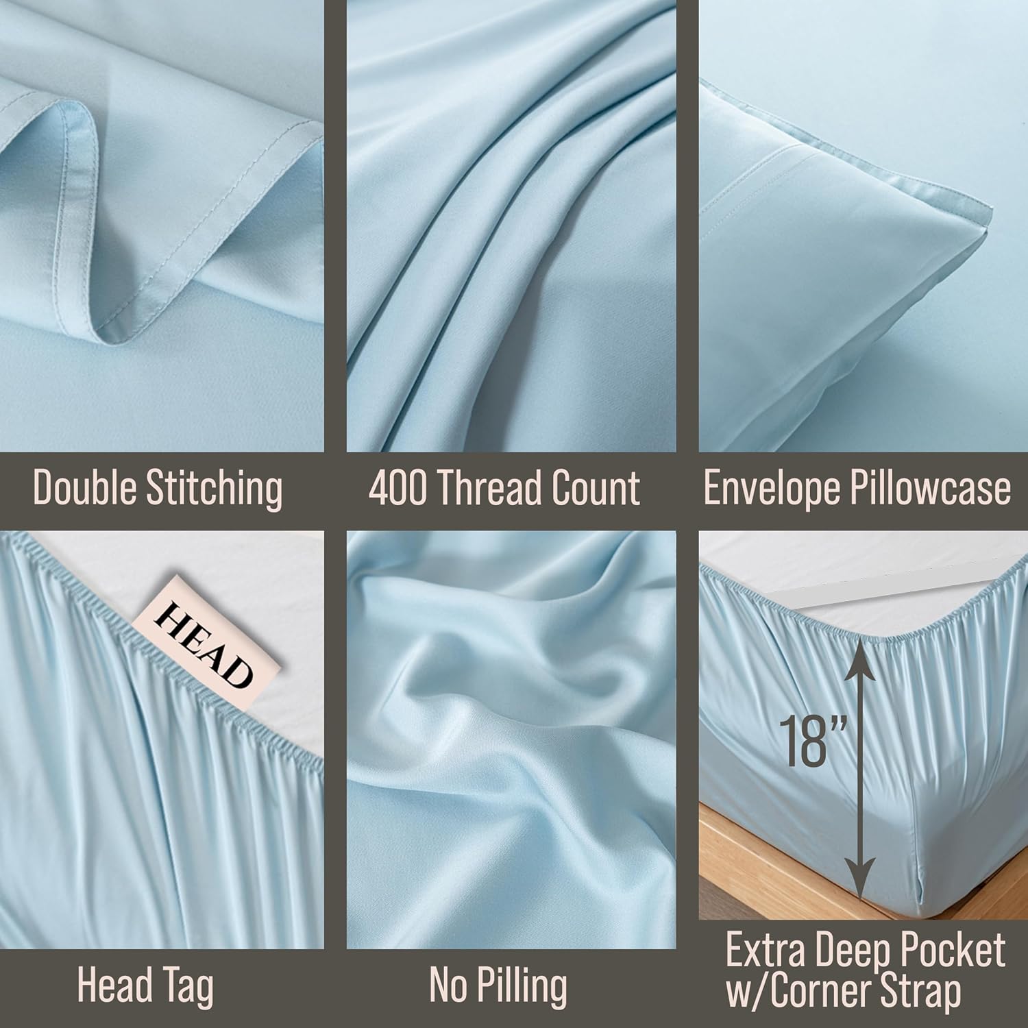 Bella Coterie 6 Piece Luxury Bamboo Viscose King Size Sheet Set | 100% Organically Grown | Cooling for Hot Sleepers | 18' Deep Pocket | Soft & Hypoallergenic | 4 Pillowcases [Coastal Blue]