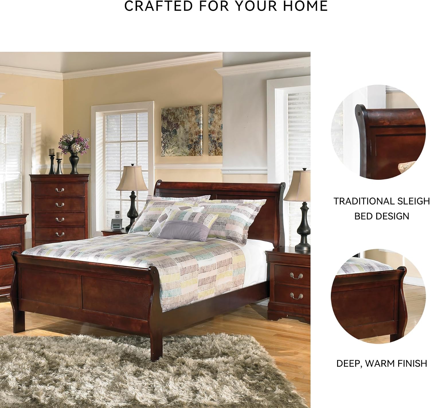 Signature Design by Ashley Alisdair Traditional Full Sleigh Bed, Foundation or Box Spring Needed, Dark Brown