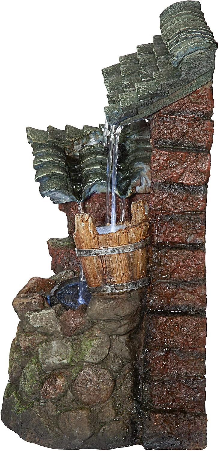 Design Toscano Cottage in The Forest Cascading Waterfall Illuminated Tabletop Fountain